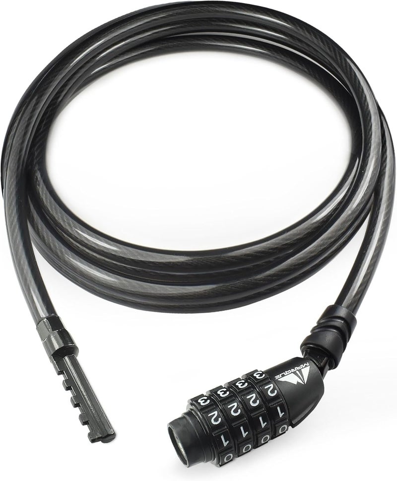 MARQUE Straight Combination Bike Lock Cable - 3/8 inch (5FT, 10FT, 15FT, 25FT) Resettable Combination Lock, Anti-Theft Security Cable for Bicycles, Kayaks, Paddle Boards and Outdoor Gear (10 FT) - Image 1